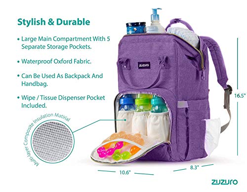 image for ZUZURO Diaper Bag Backpack - Waterproof w/Large Capacity & Multiple Po