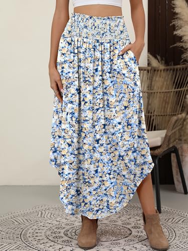 Image of ANRABESS Women's Maxi Skirts Summer Boho Floral High Waisted Flowy Swing Pleated Beach Long Skirt with Pockets
