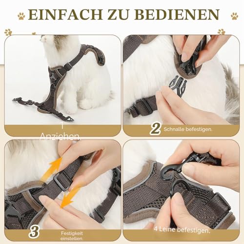VavoPaw Katzengeschirr mit Leine Ausbruchsicher, Verstellbar Katze Brustgeschirr mit Reflektierend Streifen & Atmungsaktiv Netzgewebe, Weich Haustier Geschirr für Katzen Kätzchen Welpen, M Kaffee