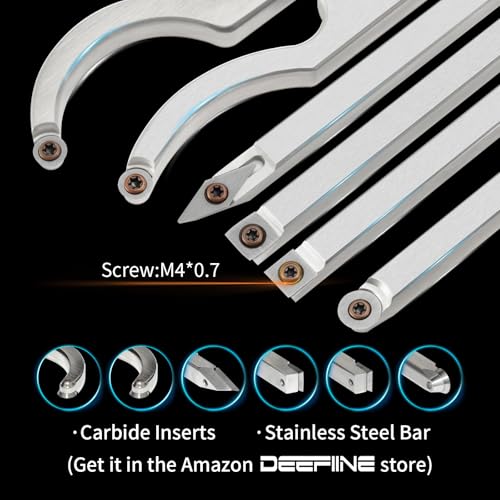 DEEFIINE Carbide Tipped Wood Lathe Turning Tools Set, Lathe Rougher Finisher Swan Neck Hollowing Tools and Interchangeable Soft Grip Handle with Diamond Round Square Carbide Inserts 3 DEEFIINE Carbide Tipped Wood Lathe Turning Tools Set, Lathe Rougher Finisher Swan Neck Hollowing Tools and Interchangeable Soft Grip Handle with Diamond Round Square Carbide Inserts - Image 3