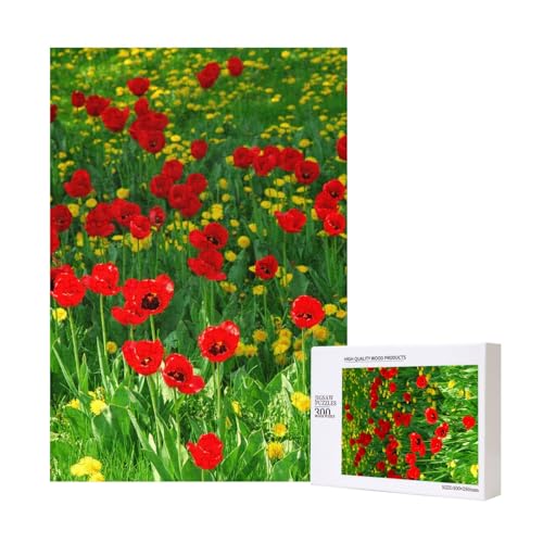 Rompecabezas de madera de pradera y amapolas para relajarse en familia