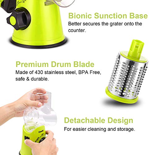 Geedel Rotary Cheese Grater, Kitchen Mandoline Vegetable Slicer With 3 Interchangeable Blades, Easy To Clean Rotary Grater Slicer For Fruit, Vegetables, Nuts #TOP5