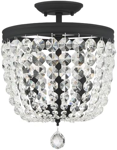 Archer 3 Light Hand Cut Crystal Black Forged Semi Flush Mount