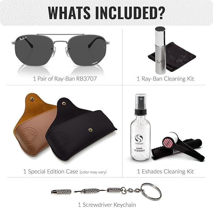 Image of Ray-Ban RB3707 Square-Round Shaped Sunglasses for Men & Women with Official RAYBAN Eyewear Kit