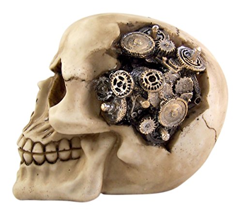 Figura de cráneo humano steampunk con engranajes miniatura 4