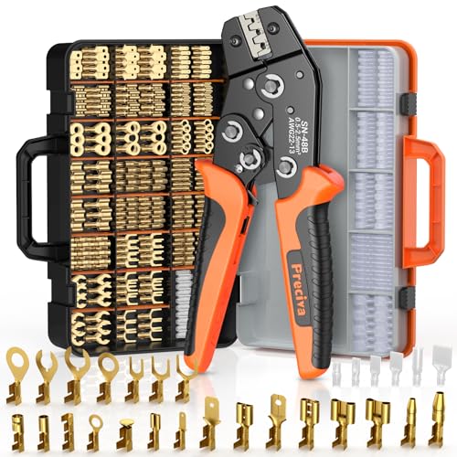 Preciva Crimpadora para Terminales 0,5-2,5 mm², Kit de Pinzas de Crimpar y Conectores para Cables Electrico - 690 Piezas Terminales Eléctricos y Punteras