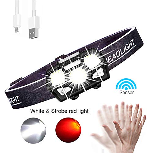BESTSUN Lampe Frontale LED Rechargeable, Ultra Puissante 500 Lumen COB Lampe Frontales avec Lumière Rouge Stroboscopique Idéale pour Running, Vélo, Camping, Bricolage, Lecture