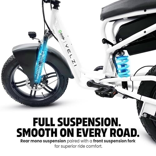 Image of Velzi Electric Cycle for Adults | Fat Tyre E-Bike | Dual Suspension | 25 km /h Top Speed | Comfortable Upright Ride | Stylish Urban Commuter Electric Bicycle (Cotton White)