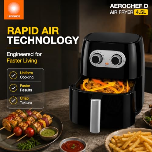 Image of Ledvance Air Fryer | 4.5L Capacity | 1400W | 10 in 1 Cooking Functions| Manual Knob Control | Rapid Air Circulation | 85% Less Oil Usage | Temperature Control | Auto Shut-Off | 2 Year Warranty