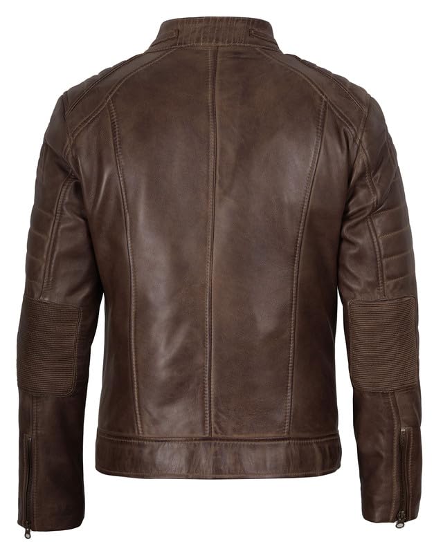 Image of Decrum Cafe Racer Leather Jacket for Men - Real Lambskin Motorcycle Style Mens Jacket with Zipper Closure