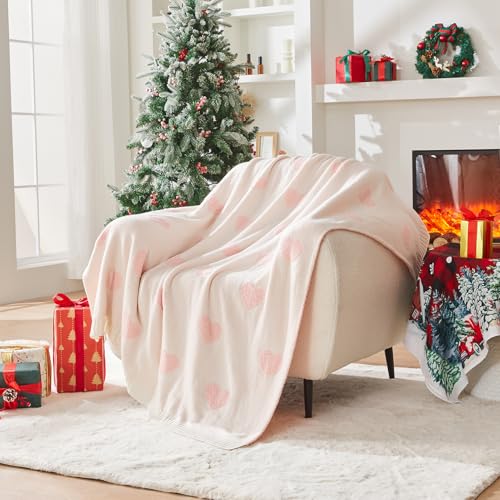 Image of CozeCube Valentine's Day Love Heart Throw Blanket, Super Soft Romantic Fullfy Microfiber, Reversible Featival Blankets for Couch Bed Sofa, Warm Knit Christmas Decorative Gift Blankets, Pink 60 inchX80 inch