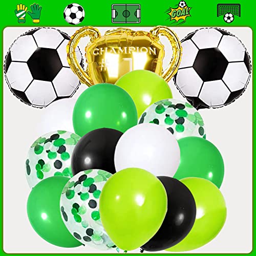 Soccer Party Balloon Garland Arch Kit, 111 Pcs Green White Black Confetti Balloons With Soccer Champion Cup Mylar Foil Balloons For Soccer Theme Party Decorations #TOP2
