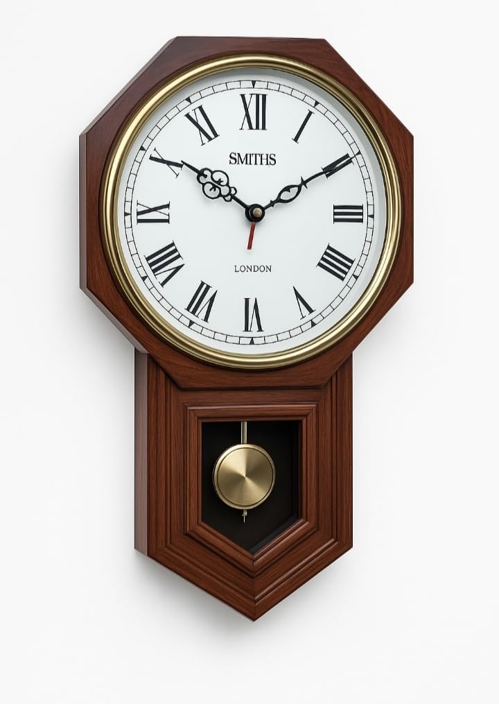 Antique Wooden Pendulum Wall Clock Vintage Look Big Size Wall Clock with Swinging Pendulum Decorative Wooden Clock for Living Room, Hall, Home & Office-image-13