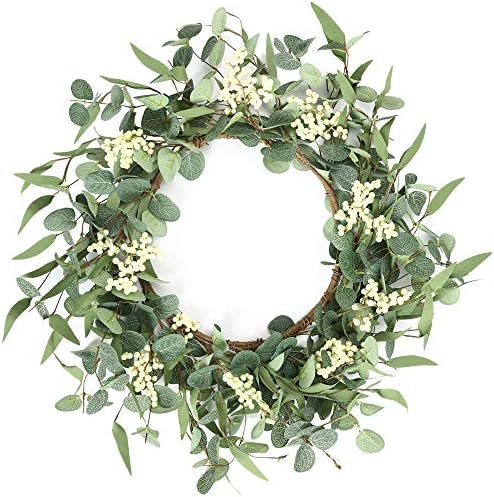 Pinkpum Wreaths for Front Door 20'' Eucalyptus Wreath, Spring Summer Green Wreath, Home Porch Farmhouse Decor,Fall Wreath Harvest Thanksgiving Festival Decorations Indoor Outdoor