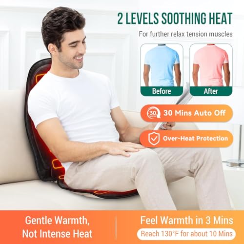 Image of Snailax Vibration Massage Seat Cushion with Heat, 6 Vibration Motors, 6 Massage Modes, Heated Massage Chair Pad for Office Chair, Home Recliner & Desk Chair, Back & Seat Massager with Remote