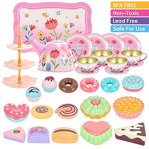 Shylizard Tea Set For Little Girls, Kids Party Set Toys For 3 Year Old Girls, Princess Tea Set For Girls Gifts, Flower Design Tea Set Toys For Girls, Gifts For 3 4 5 6 Year Old Girls, 43Pcs #TOP1