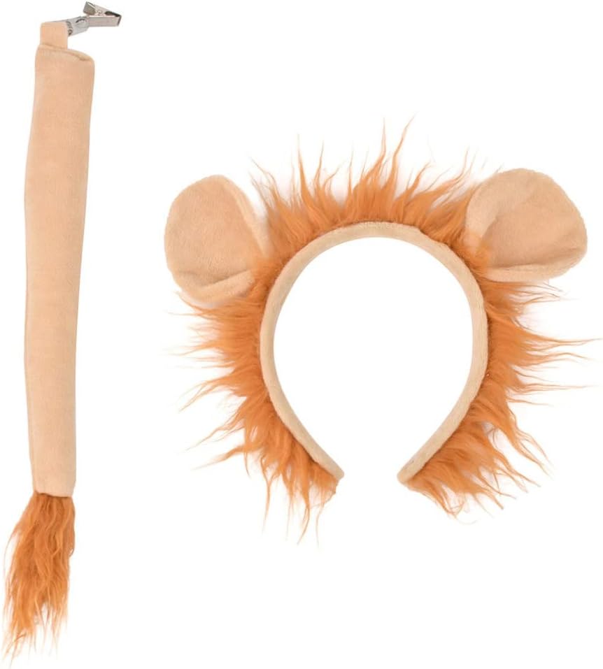 Beaupretty Lion Headband and Clip-on Tail Set Animal Costume Accessories for Kids Toddlers Dress up Play