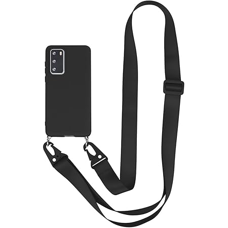 SIMao Funda Con Cuerda Para Huawei Y5P Funda Con Cadena Para Teléfono Móvil Con Correa Ajustable Transparente TPU Silicona Carcasa Con Collar De Cordón Funda Con Cordón De Colgar,Negro