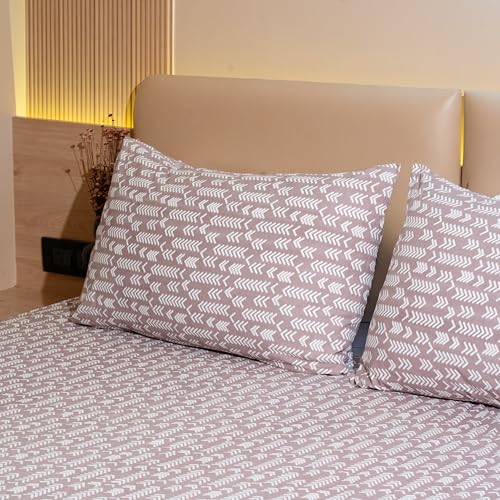 Image of Amazon Brand - Umi Cotton Elastic Fitted Bedsheet, King Size 78x72 Inches, Elastic Fit Bed Sheet, 10 Inch Deep Pocket, Soft Breathable Bedding, Durable Easy Care, with Pillow Cover-Linear Luxe