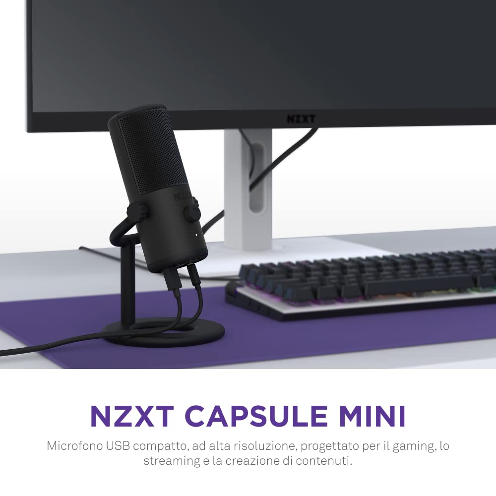 NZXT Capsule Mini USB-Mikrofon - AP-WMMIC-B1 - Hohe Auflösung – Nierenförmige Richtcharakteristik – Ideal für Streaming, Content Creation und Podcasting – Integrierter Pop-Filter – Schwarz
