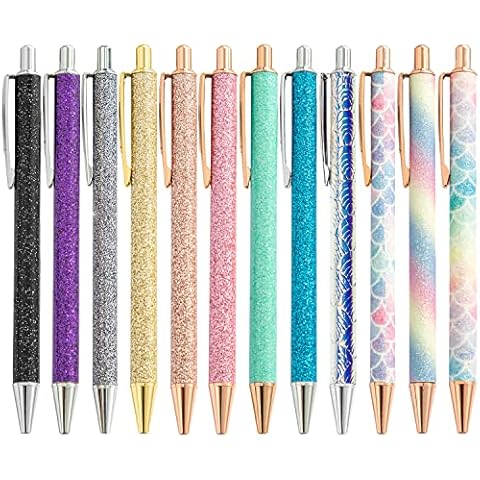 Oddmoal Fun Sparkle Fancy Ballpoint Pen for Women, Cute Sparkly Click Metal Pens, Retractable Multicolor Pen For Journaling & School, Black Ink, 12 Count(Mixed Color) Cover