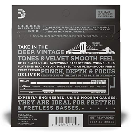 D’Addario Tapewound ETB92M Cordes moyennes pour basse avec revêtement nylon Moyen 50-105 - Les Beatles, Paul McCartney, John Lennon, RIngo Starr, George Harrison D'Addario Tapewound ETB92M Cordes moyennes pour basse avec revêtement nylon Moyen 50-105 – Image 4