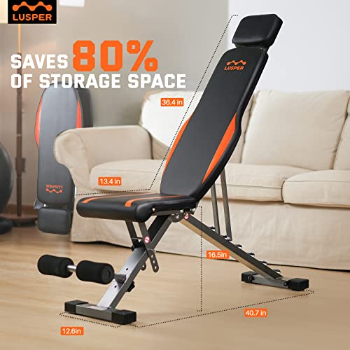 Lusper Adjustable Weight Bench Foldable, Extended head and neck