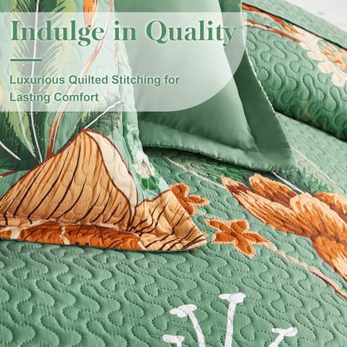 Image of Tyrot 3 Piece Sage Green Boho Floral King Size Quilt Sets Farmhouse Botanical Reversible Lightweight Bedspread Coverlet with 2 Shams Butterfly Microfiber Bedding Quilts Set for All Season, 106''x96''