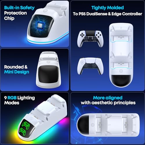 Image of OIVO PS5 Controller Charger Station Compatible with PlayStation 5 Dualsense & Edge Controllers, RGB PS5 Controller Charging Dock Holder Stand with Fast Charge Cable for PS 5 Accessories Kits