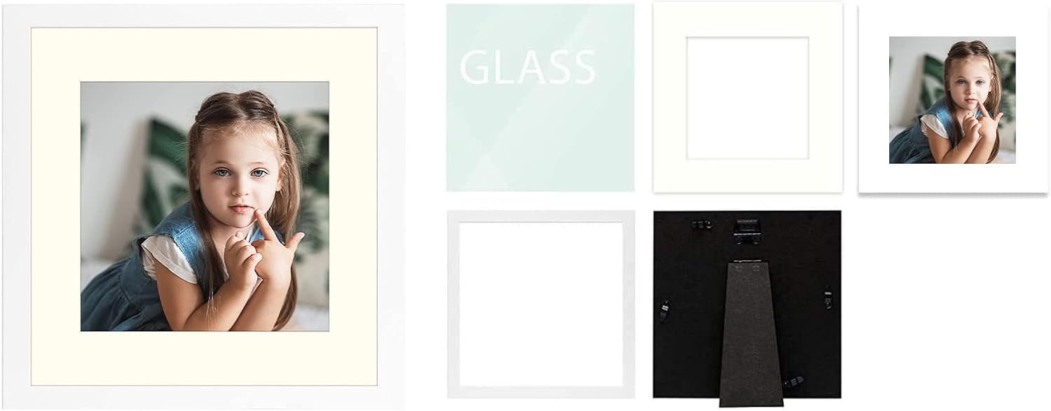 Frametory 12x12 inch Picture Frame Set of 2, Display 8x8 Photo with Ivory Color Mat - Easel Stand, Wall Mounting (White, 12x12, 2-Pack)