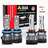 ALLA Lighting S-HCR H11 Low Beam HB3/9005 High Beam LED Bulbs Combo Kits Extreme Super Bright Replacement for Cars, Trucks, Xenon White (4 Packs, 2 Sets)