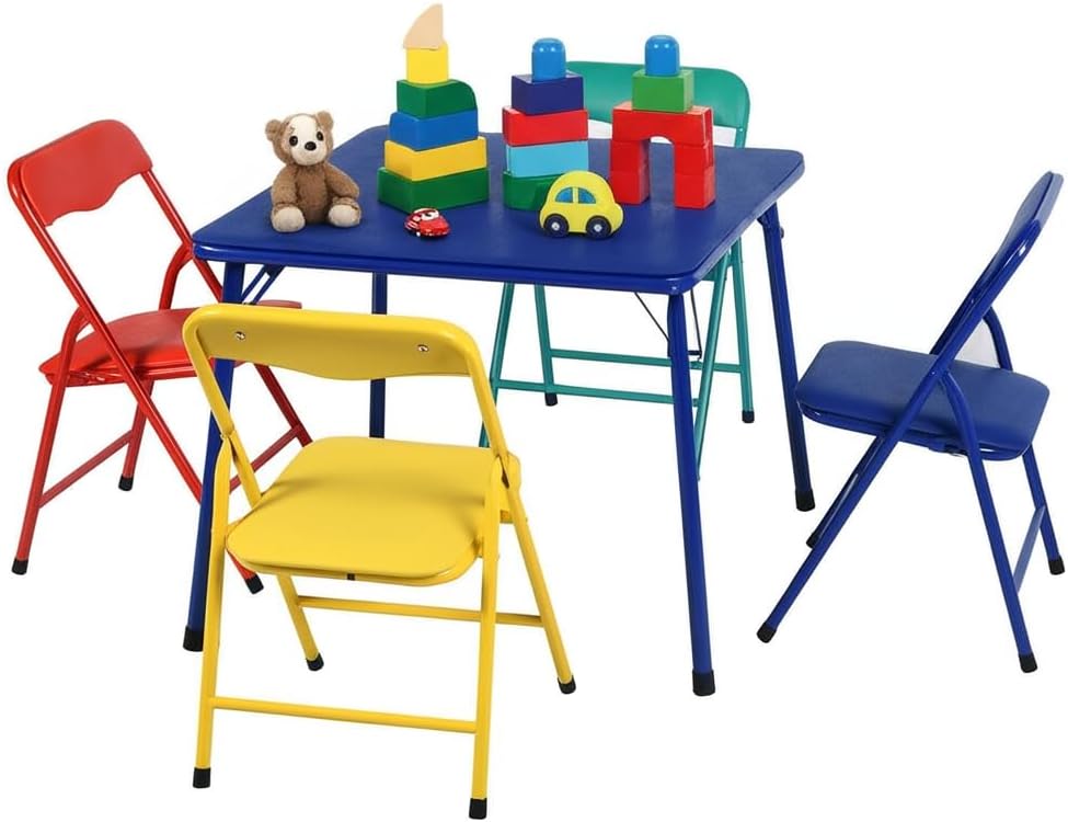 Homy Casa Folding Table and Chairs Set for Kids Dining Room Daycare and Classrooms, Children's Activity Table and Chairs Set, Space Save (Blue, 5 Piece)