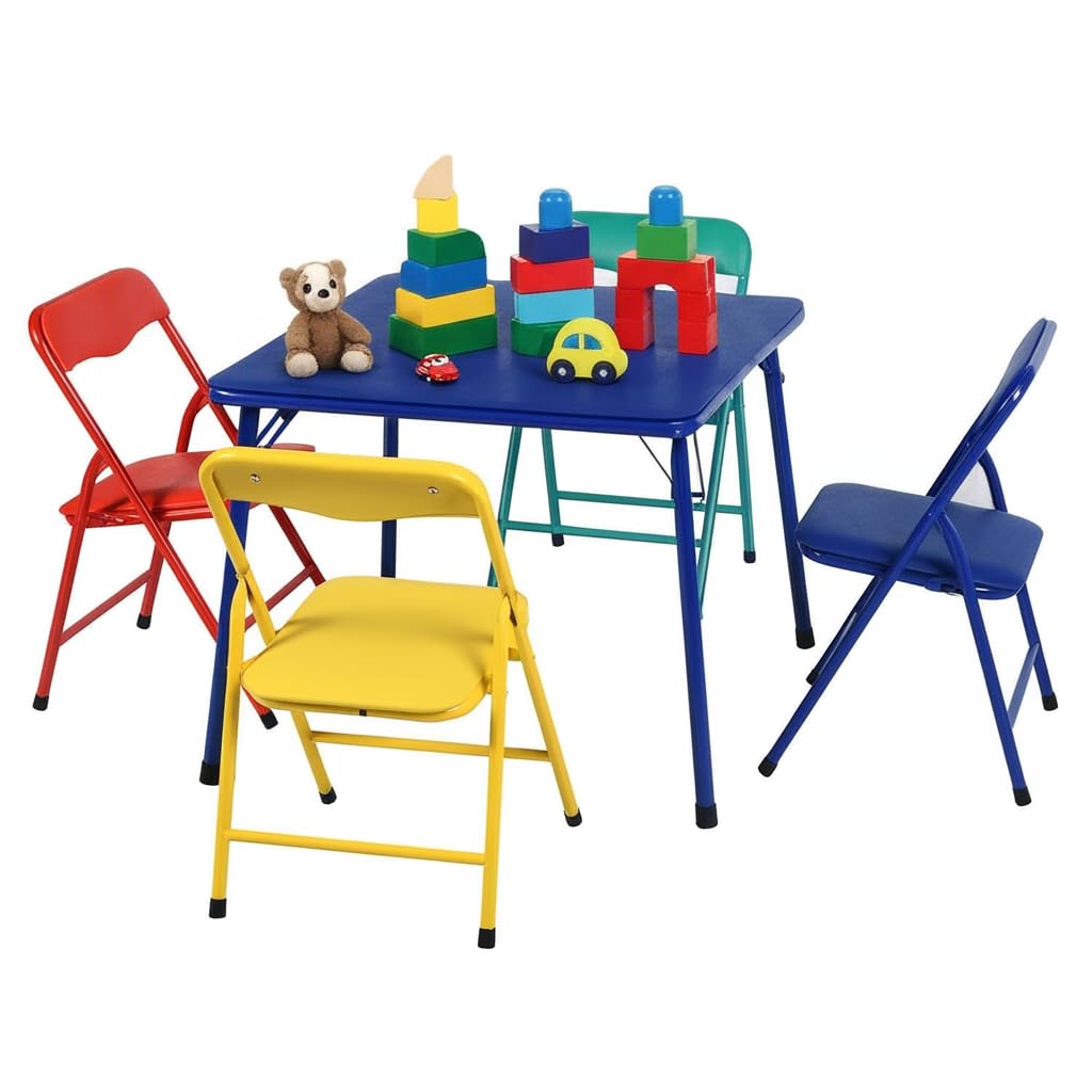 Homy Casa Folding Table and Chairs Set for Kids Dining Room Daycare and Classrooms, Children's Activity Table and Chairs Set, Space Save (Blue, 5 Piece)