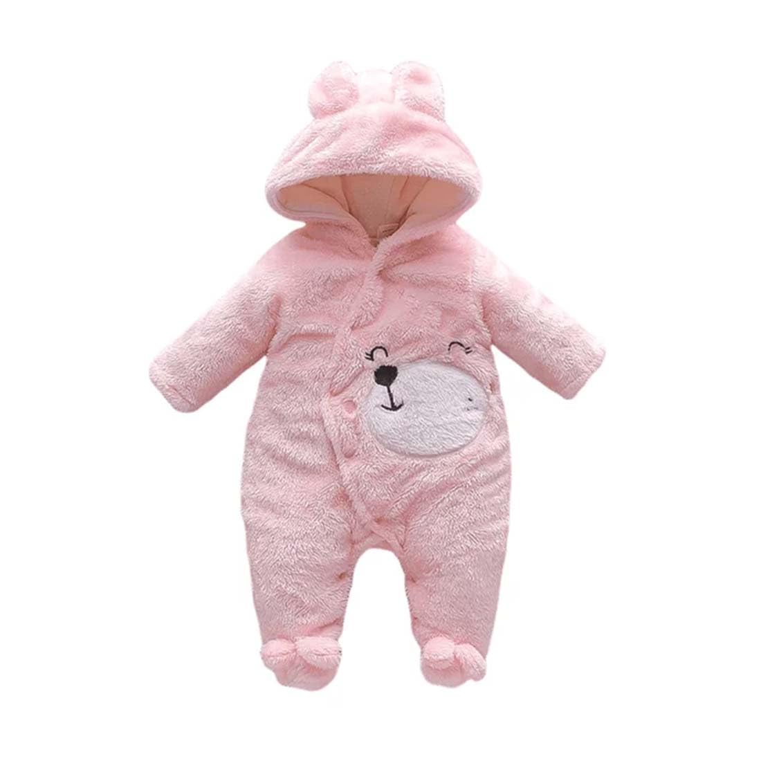 babyzone Fleece Footed Jumpsuit Newborn Hooded Rompers Long Sleeve Onesies Button Closure Warm Infant Winter Outfits,Baby Boys Girls Snowsuit Pajamas Cute Bear Ear Bodysuits Outwear.-picture-13