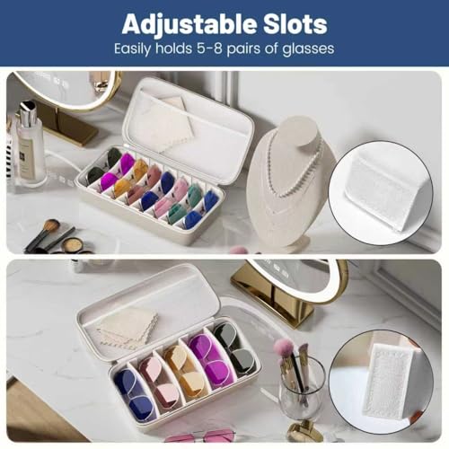 Image of Travel Sunglasses Organizer​,​ Hard Shell​ Sunglass Case Adjustable Slots for Multiple ​Sunglass Eyeglass Case