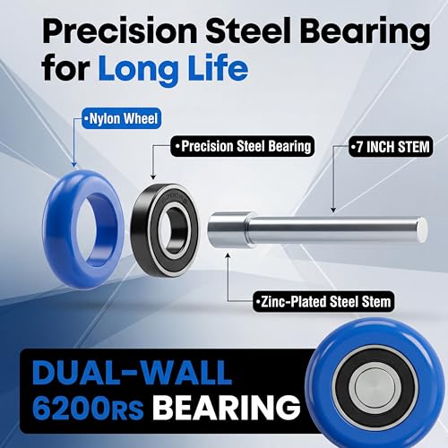 Image of 10 Pack 7 inch Stem Blue 2 inch Sealed Nylon Commercial Garage Door Roller, Ultra Quiet Long-Lasting Durable High Load, Use 6200 Double Seals Precision Bearings for Home&Commercial