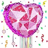 Pull String Purple Heart Pinata for Girls | Birthday Valentine’s Day Wedding Party Decoration, Anniversary Party Supplies, 16 Inch