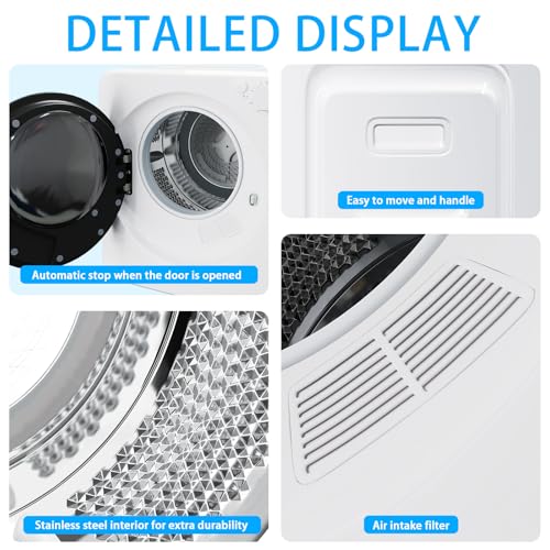 1.6 Cu.ft Front Load Drying Machine, 5 Mod/800W Electric Clothing Dryer, Wall Mounted/Freestanding Mini Dryer, Compact Design with Stainless Steel Tub & Control Knob for Apartments, Home, Dorm, White