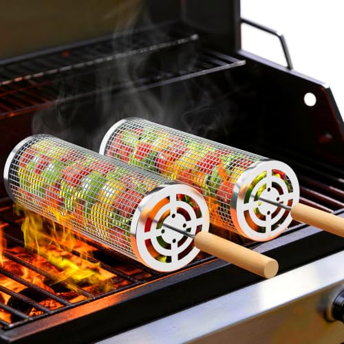 Oungelark Grill Basket for Veggies Heavy Duty Stainless Steel Grill Basket
