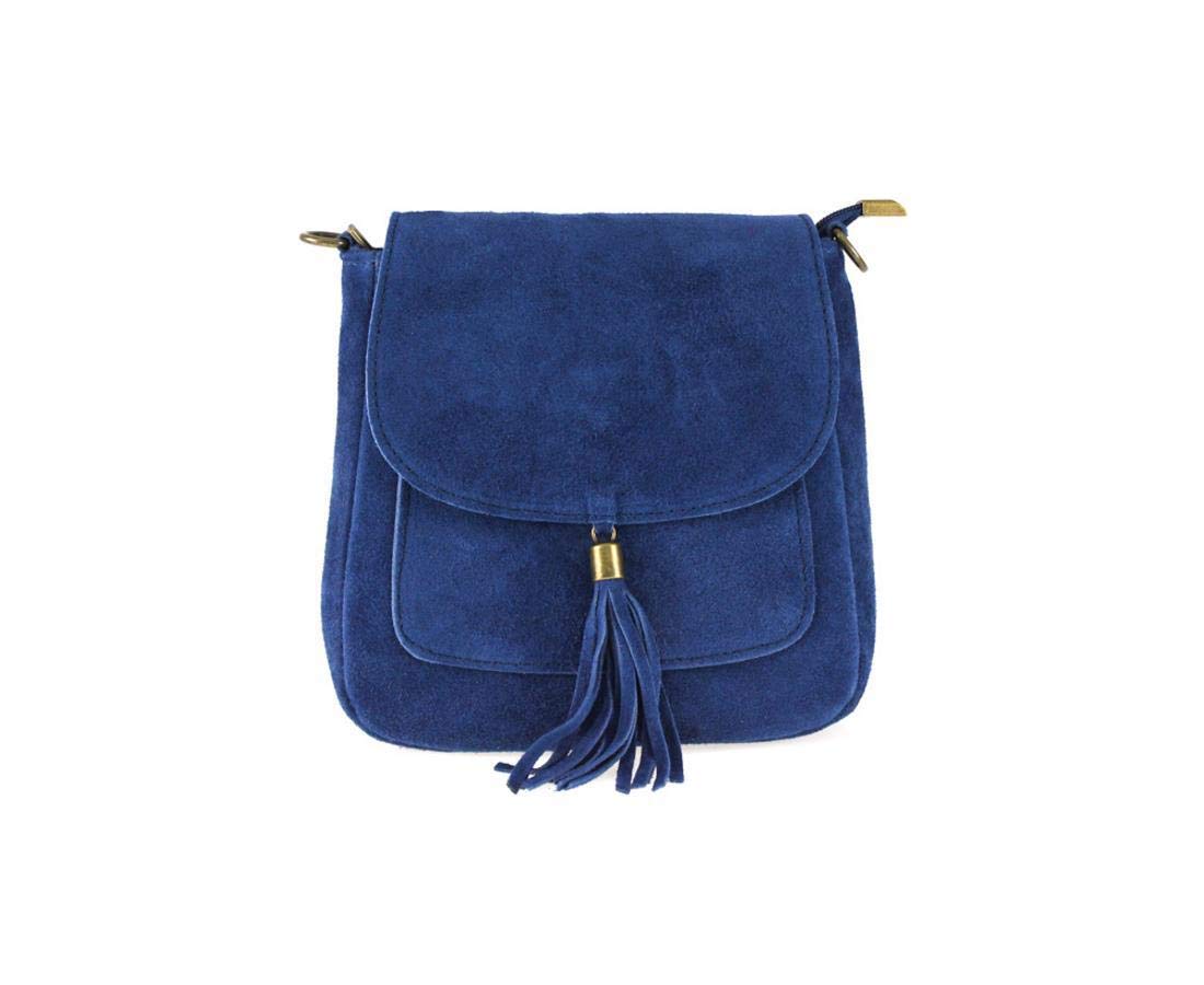 ITALYSHOP24 Damen Tasche Damentasche Leder – Messenger Bag, Wildleder, zwecks Jeansblau
