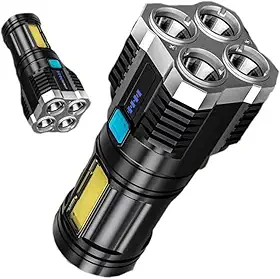Lanterna LED de Alto Brilho USB - Lanterna Protable IPX5 Impermeável com 4 Modos e Zoom de 4000 lúmens para Camping | Equipamento ao ar livre | Emergência
