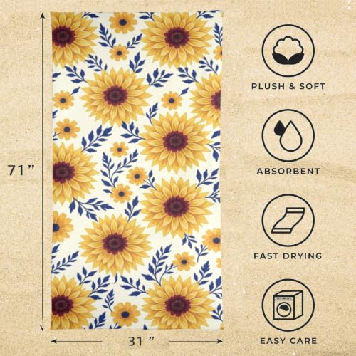 Toallas de baño portátiles para viaje con patrón floral de girasol amarillo, tamaño grande, suaves, súper absorbentes y de secado rápido, para deporte, fitness y yoga, 31" x 71" miniatura 3