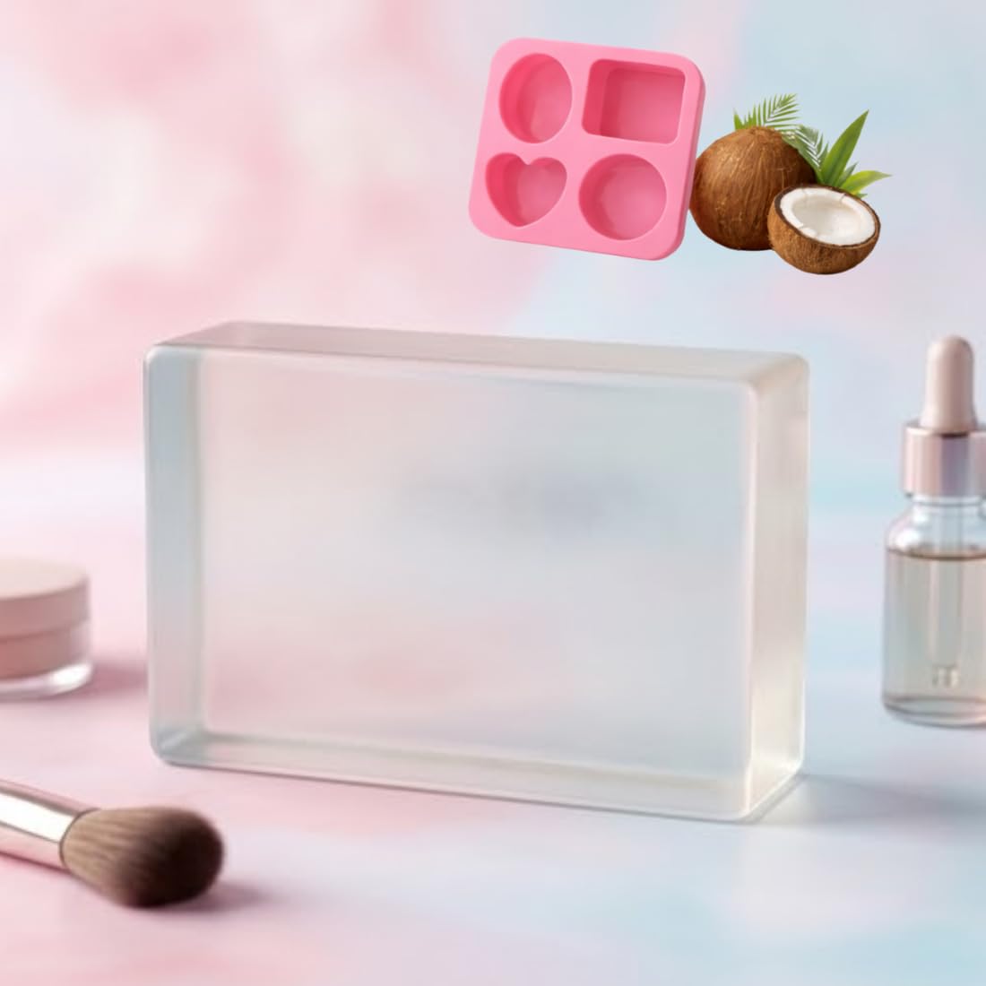 Coconut Transparent Clar Glycerin Soap Base 500gm With Siliconne Soap Mould Melt Pour Base Smooth Plain For Bath Bar Making SLS Free-image-9