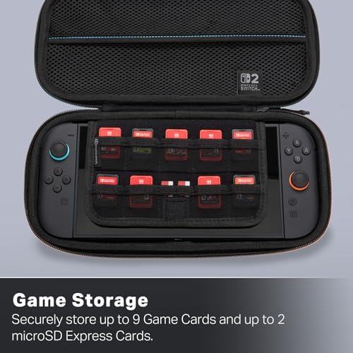 Image of PowerA Protection Case for Nintendo Switch 2 - Black, Officially Licensed, Protective Storage, Holds up to 9 Game Cards and 2 microSD Express Cards, Integrated Play Stand