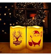 2 Pack Christmas LED Battery Operated Candles with Timer 3” x 4” Santa Claus Elk Plastic Realisti...