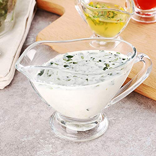 Yesland 2 Pack 11 oz Saucy Glass Gravy Dish with Handle, Clear Gravy Sauce Boat for Dining, Holiday Meals & Parties