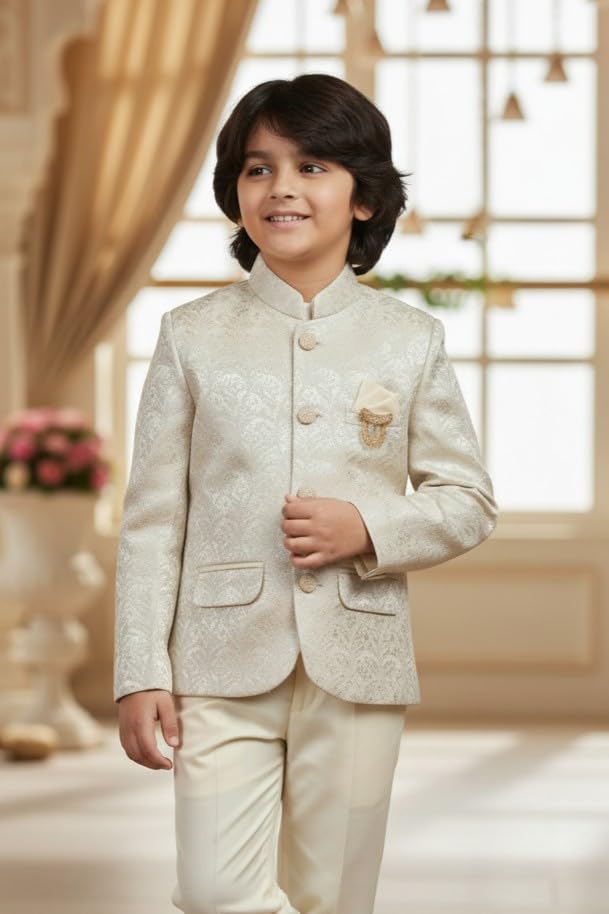 Bows & Bubbles Elegant Jodhpuri Set (Cream, 3-4 Y) 1