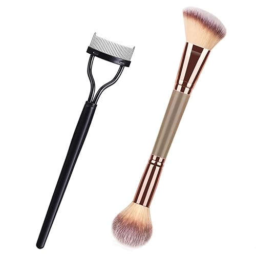 KINGMAS Brochas de maquillaje de doble punta y rizador separador de pestañas