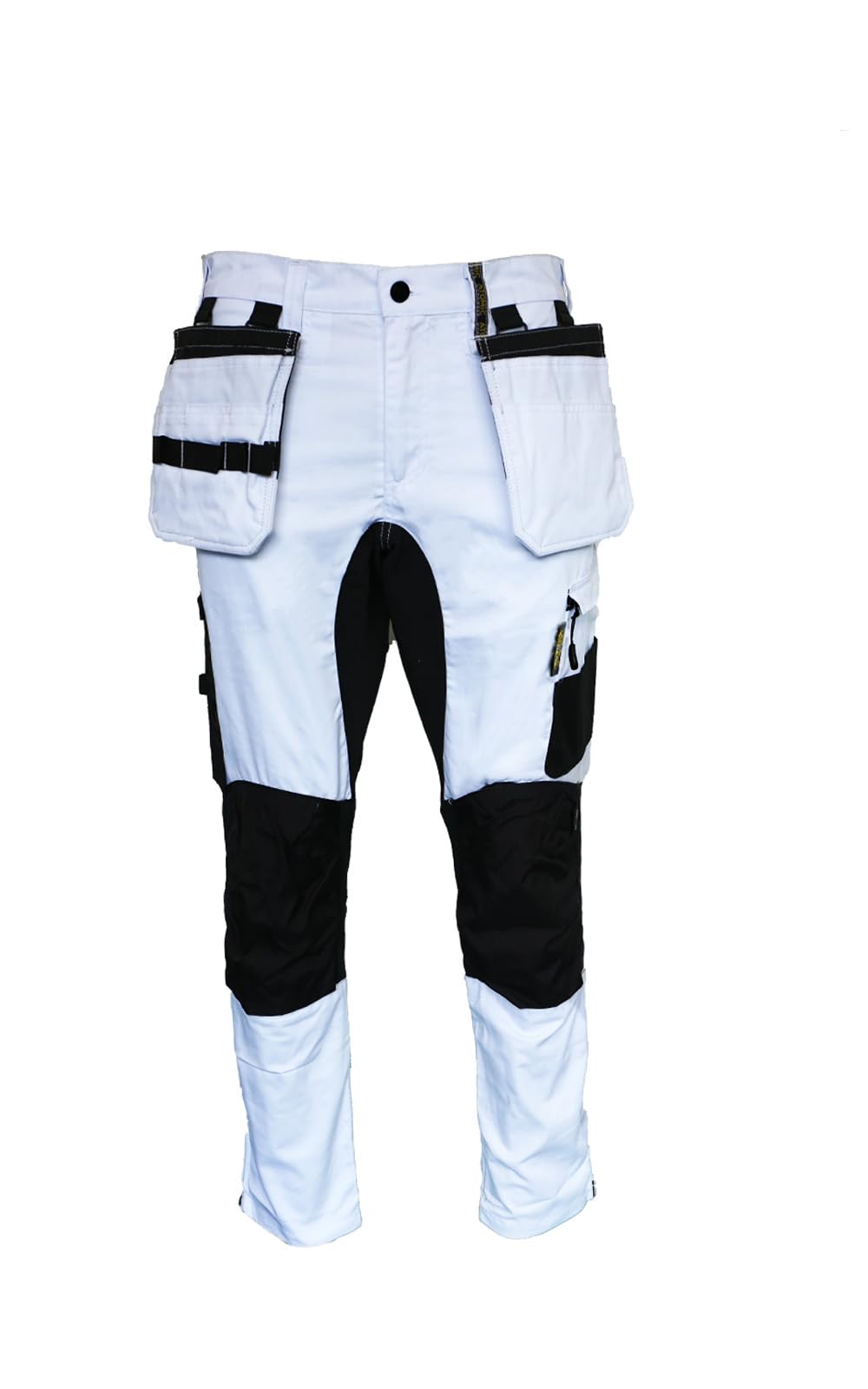 Atomic Workwear Men's White / Black Slim Fit Stretch Painters Trouser With Removable Holster Pockets & Knee Pad Pockets | Practical Decorators Whites (Uk, Waist, 34, Slim, Regular, White/Black)