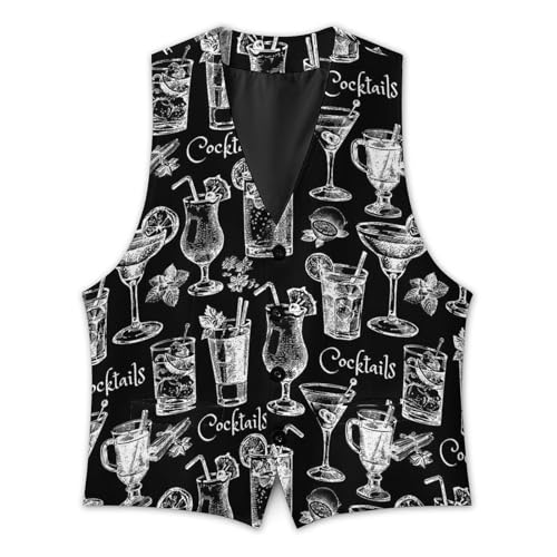 Hand Drawn Sketch Cocktails Men's Suit Vest Slim Fit V-Ncek Waistcoat Business Casual Vest3